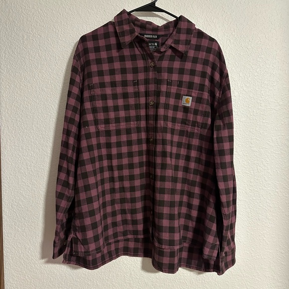 Carhartt Tops - Carhartt Rugged Flex Fit Plaid Women’s Button Up Shirt XL Purple Warm Outdoor